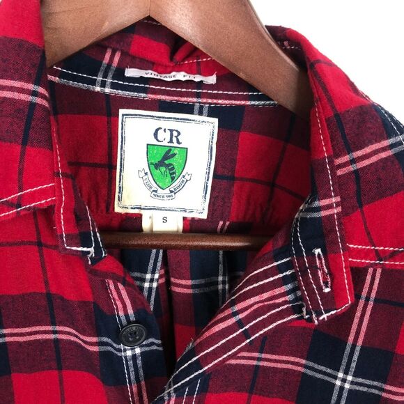 Club Room Red Navy Blue Plaid Button Down Long Sleeve Shirt Men's Small Vintage - Picture 2 of 4